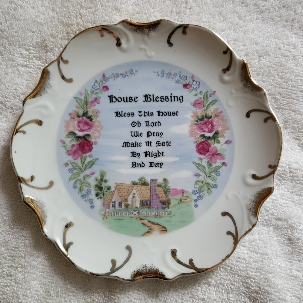 VTG House Blessing Plate With 18 K Gold Trim